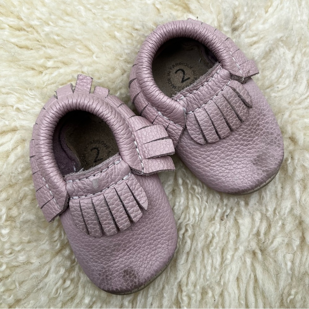 HeyFolks Baby Pink Soft Leather Moccasins Size 2 Made In Canada 3-9 M MiniMoc